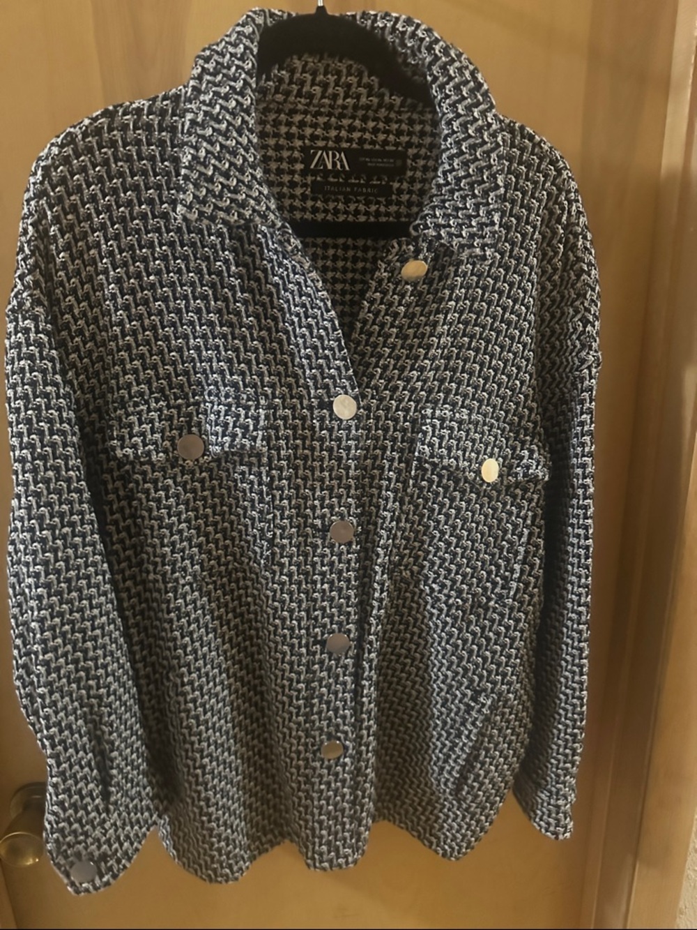 ZARA Black and White Textured Button Jacket